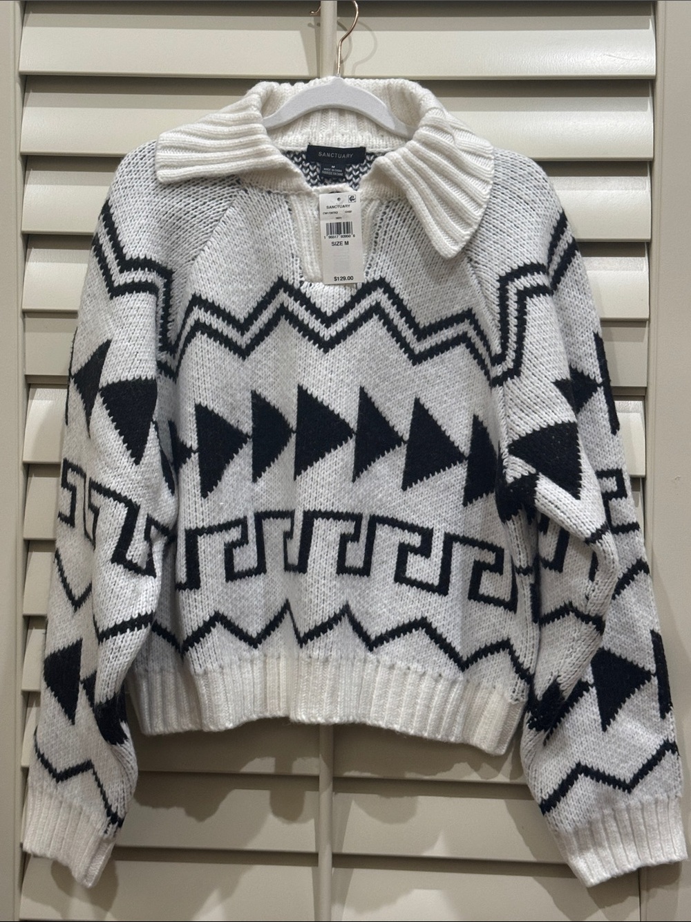 Sanctuary Black and White Geometric Cowl Pullover Sweater
